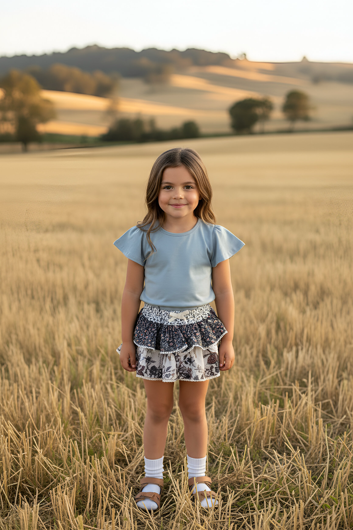 Girls Frill Sleeve Top - Blue