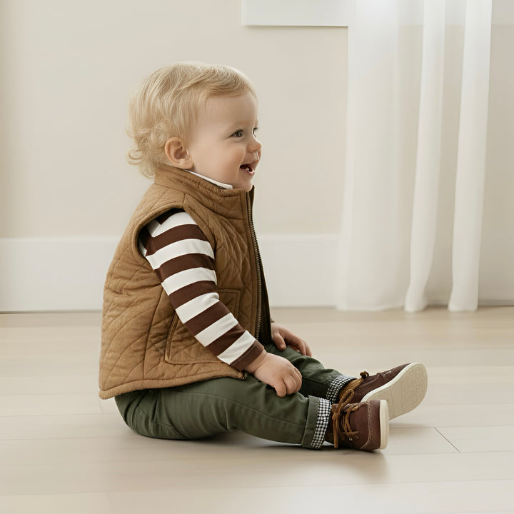 Baby Boys Freddie Polo Romper - Chestnut Stripe