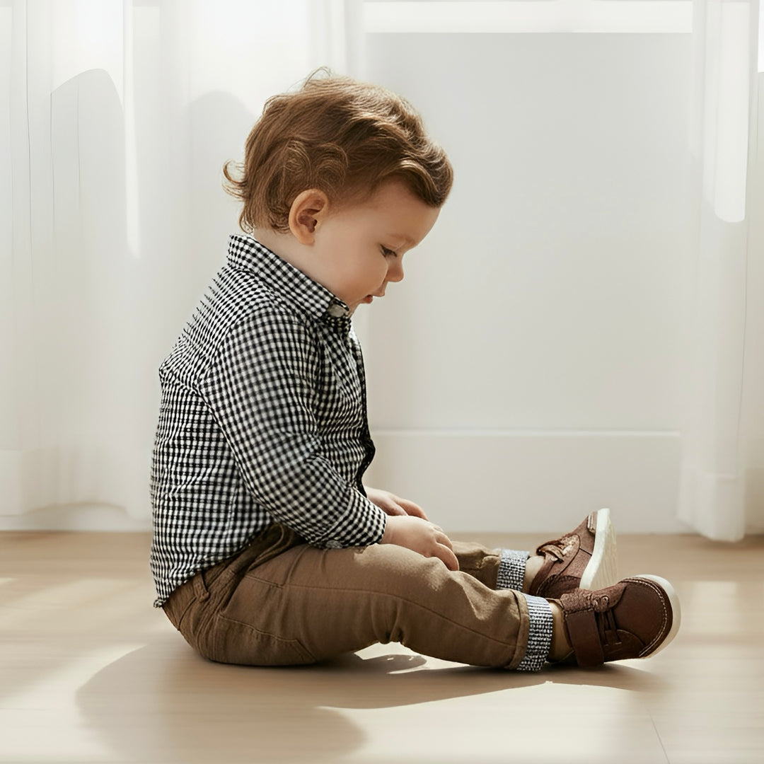 Baby Boys Dress Shirt Romper - Navy Gingham