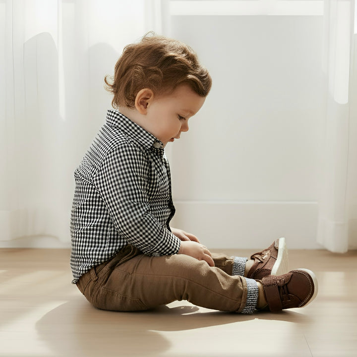 Baby Boys Dress Shirt Romper - Navy Gingham