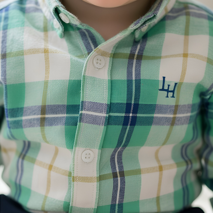 Baby Boys Dress Shirt Romper - Aqua Plaid 26