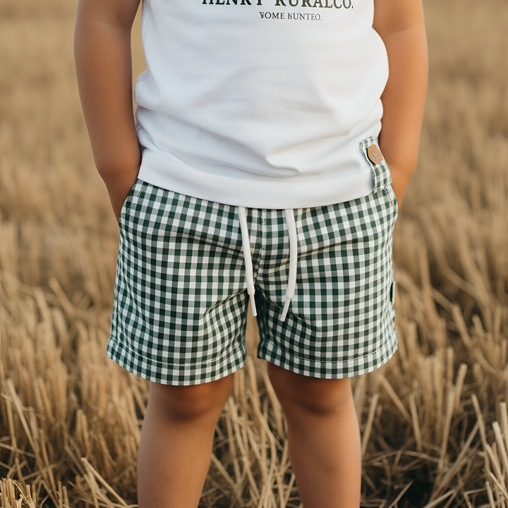 Boys Sonny Shorts - Green Gingham 26