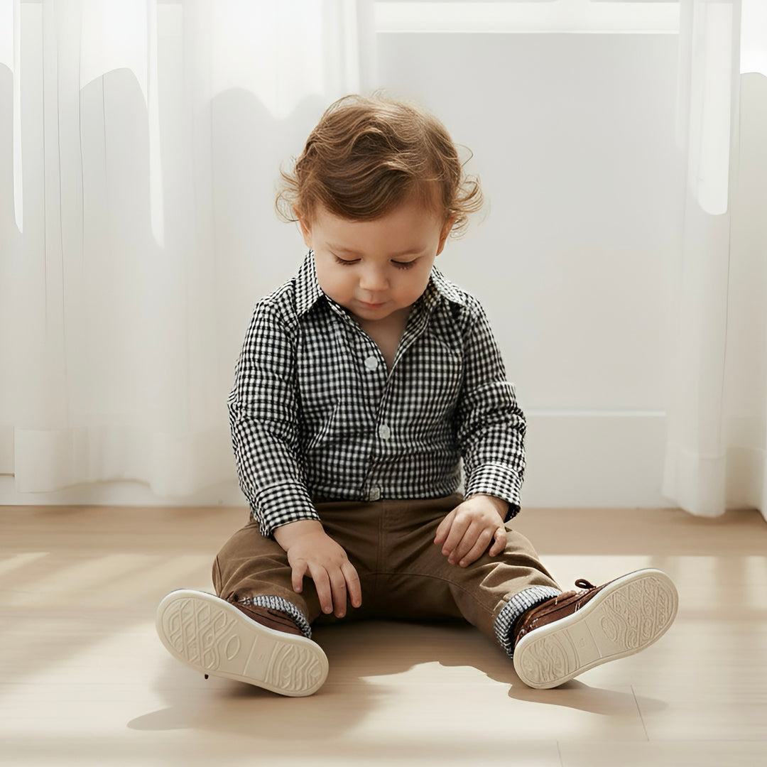 Baby Boys Dress Shirt Romper - Navy Gingham