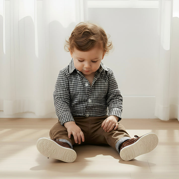 Baby Boys Dress Shirt Romper - Navy Gingham