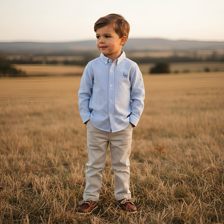 Boys Oxford Dress Shirt - Navy Pinstripe