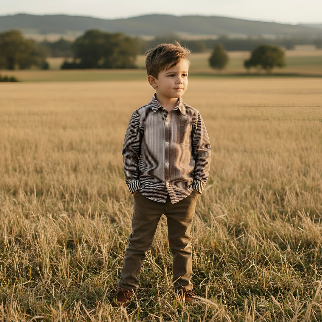 Boys Oxford Dress Shirt - Chestnut Stripe