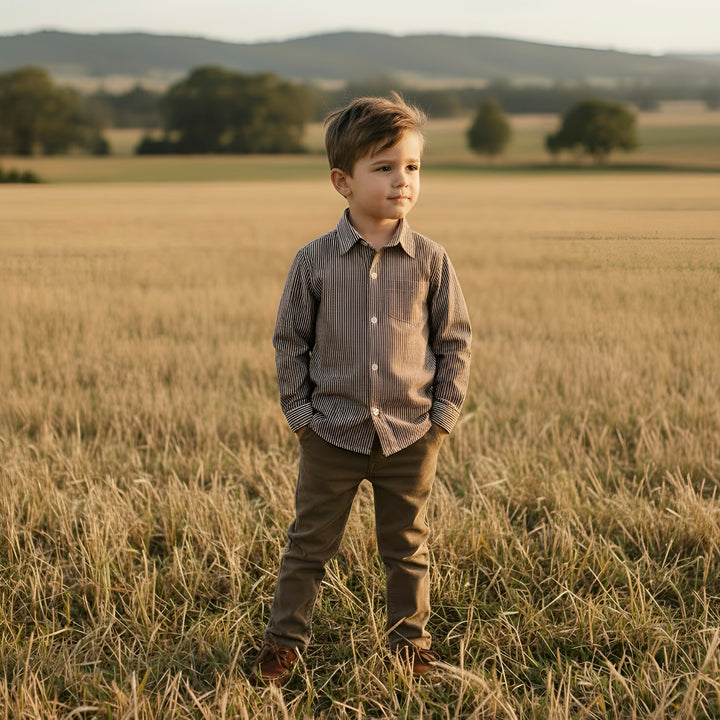 Boys Oxford Dress Shirt - Chestnut Stripe