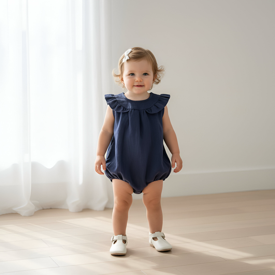 Baby Girls Neve Playsuit - Navy Linen