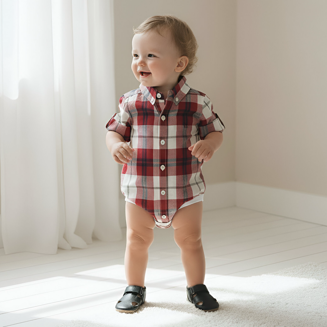 Baby Boys Dress Shirt Romper - Red Plaid