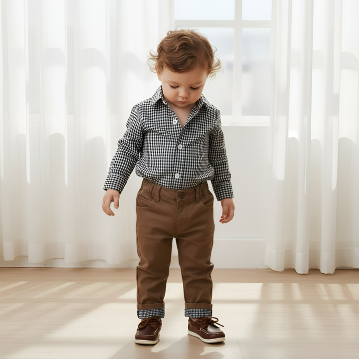 Baby Boys Dress Shirt Romper - Navy Gingham