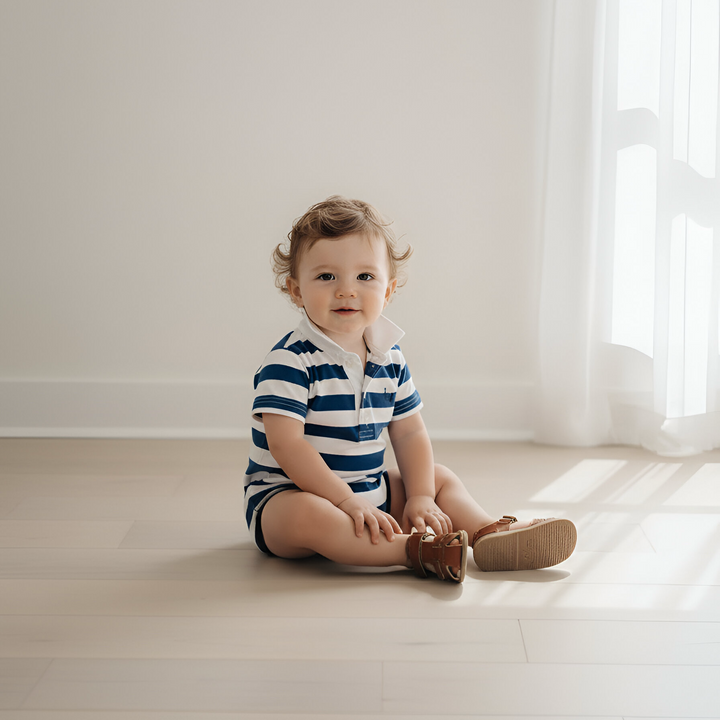 Baby Boys Rugby Polo Romper - Blue Stripe 26