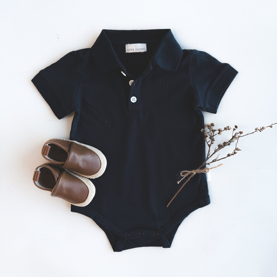 Baby Boys Polo Romper - Navy