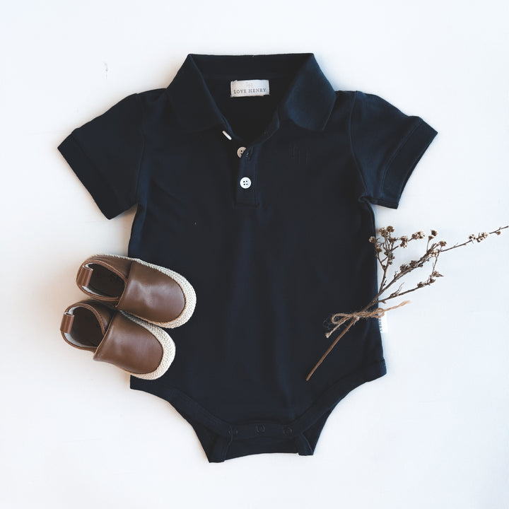 Baby Boys Polo Romper - Navy