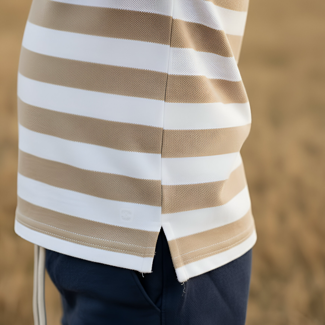 Boys Rugby Polo Shirt - Beige Stripe
