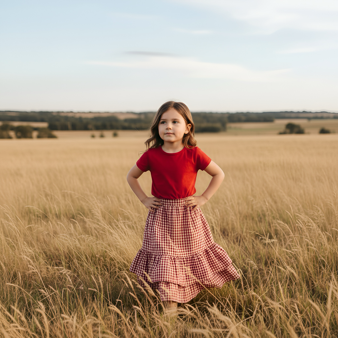 Girls Maxi Skirt - Red Check