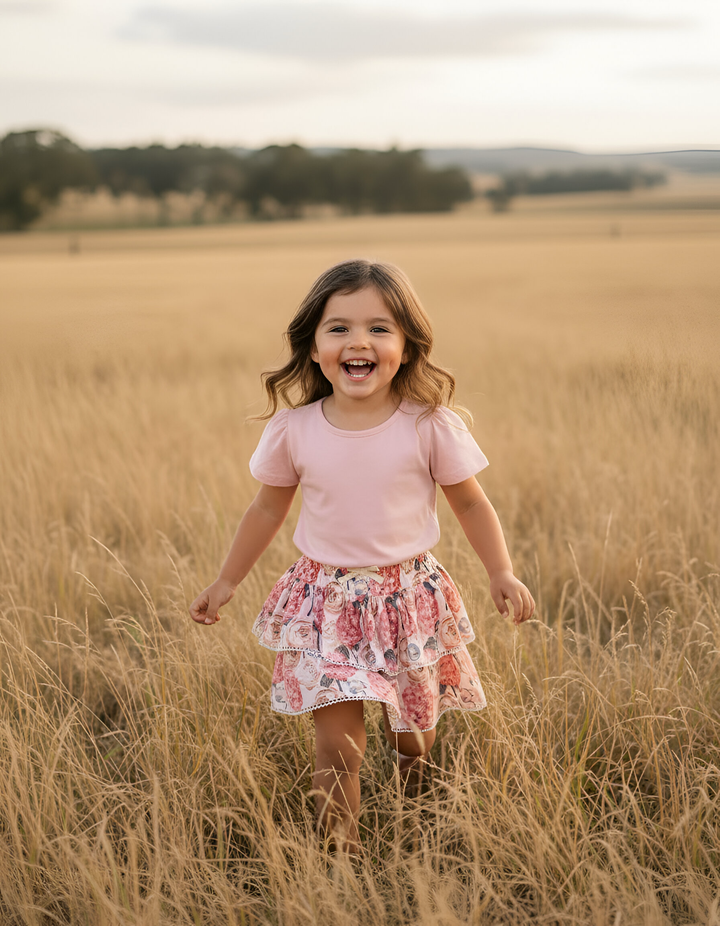 Girls Frilly Skirt - Pink Blossom