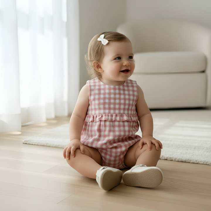 Baby Girls Nora Playsuit - Pink Check