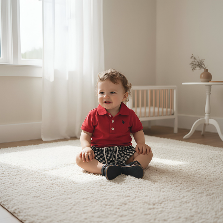 Baby Boys Polo Romper - Red 26
