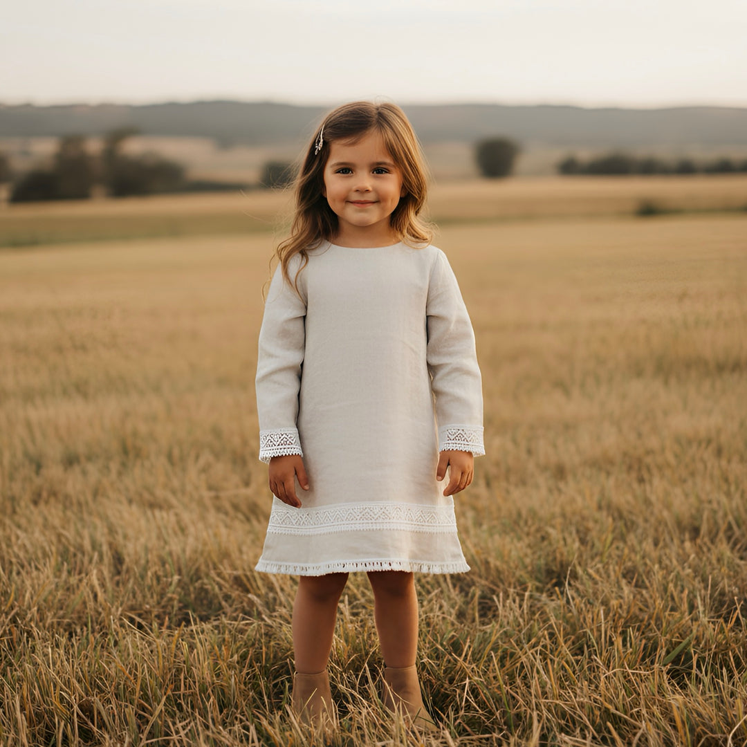 Girls Aleeia Tassle Dress - Linen
