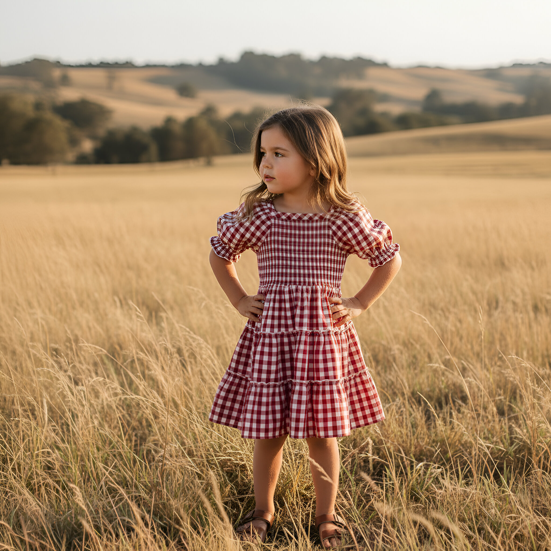 Girls Daisy Dress - Red Check 26