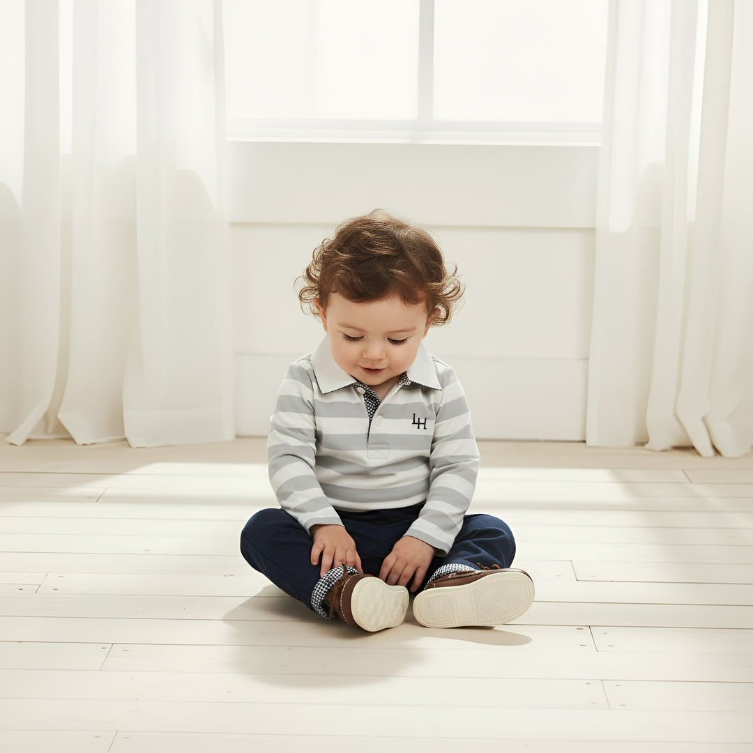 Baby Boys Freddie Polo Romper - Blue Stripe