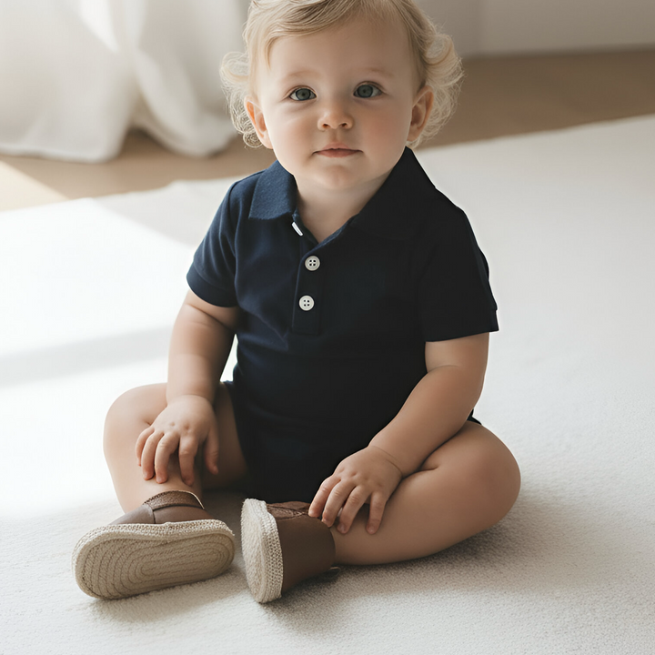Baby Boys Polo Romper - Navy