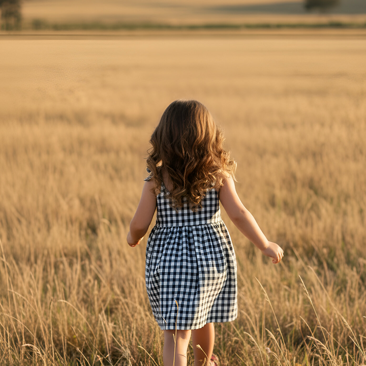 Girls Eden Dress - Navy Check