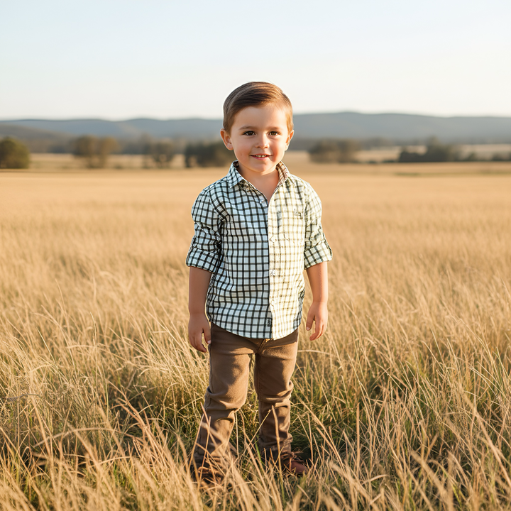 Boys Oxford Dress Shirt - Olive Check