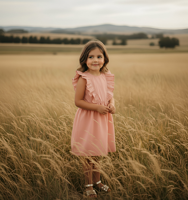 Girls Florence Summer Dress - Pink Linen