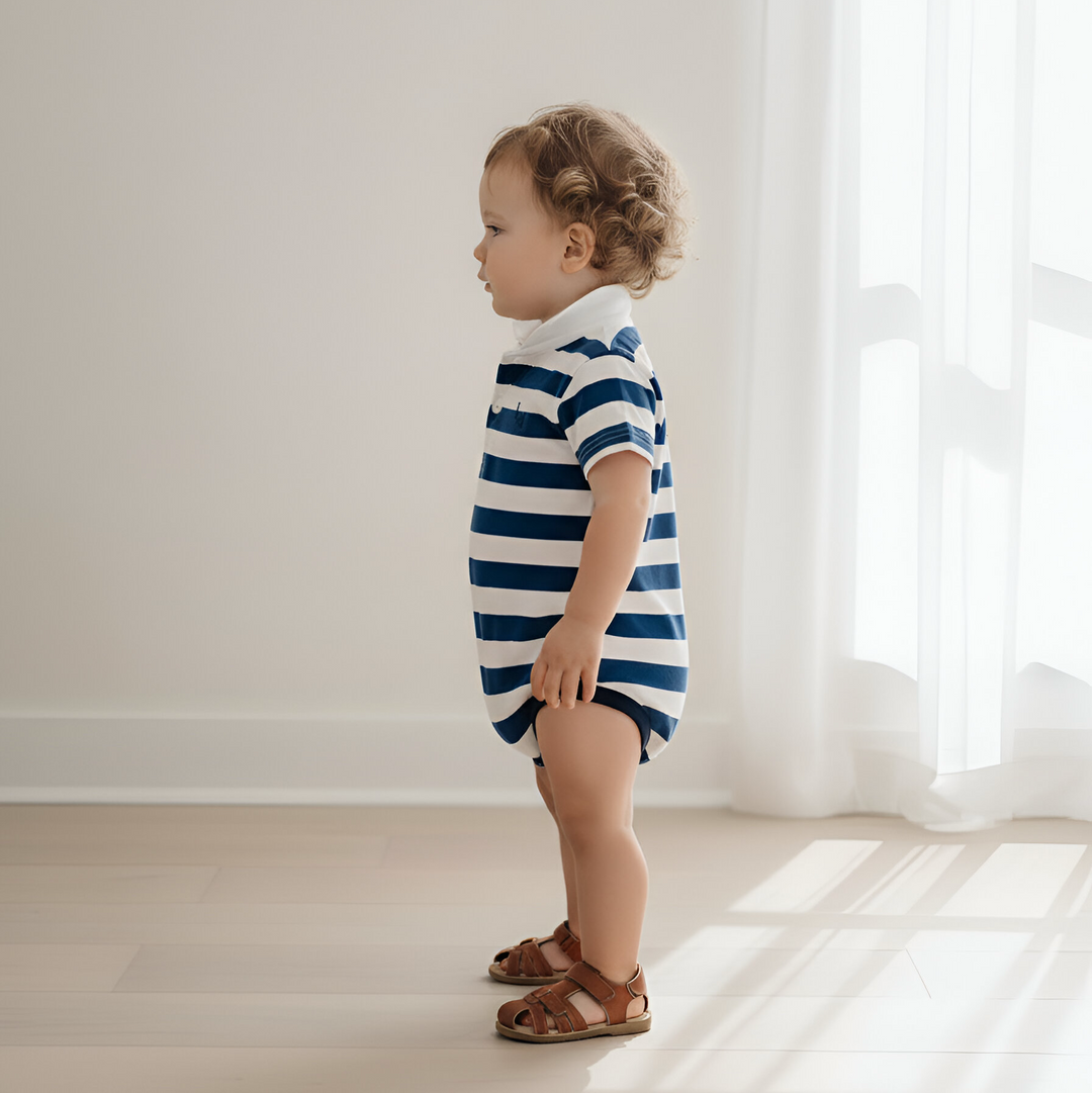 Baby Boys Rugby Polo Romper - Blue Stripe 26