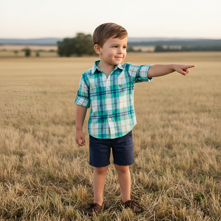 Boys Dress Shirt - Aqua Plaid 26