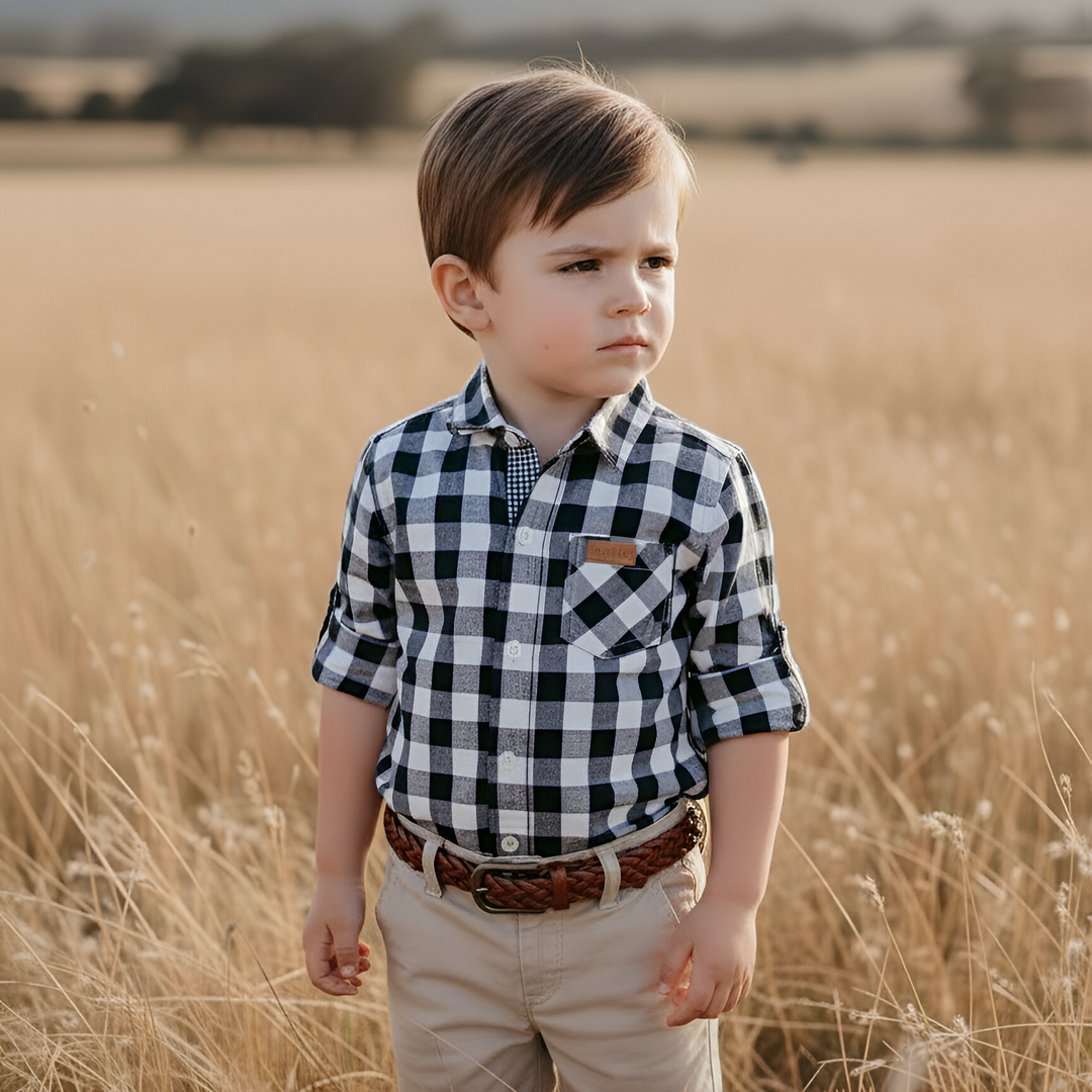 Boys Dress Shirt - Large Navy Check 26