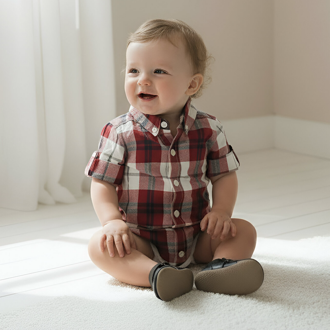 Baby Boys Dress Shirt Romper -  Red Plaid 26