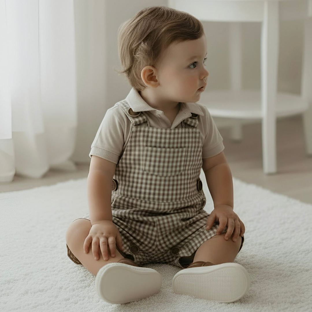 Baby Boys Roy Dungaree - Brown Gingham