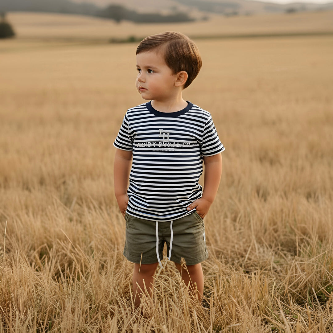 Boys Henry Rural Co Tee - Navy White Stripe