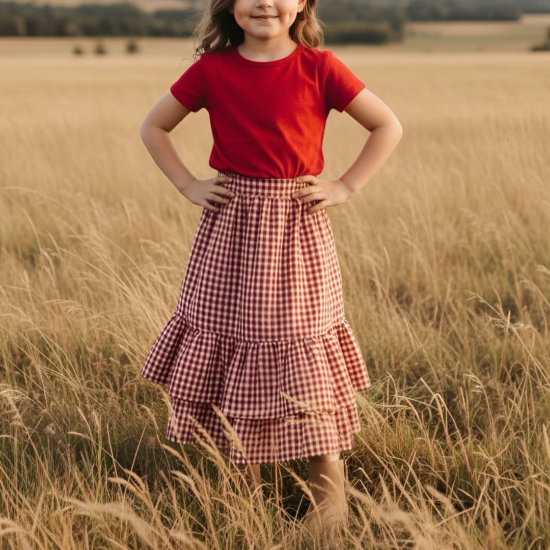 Girls Maxi Skirt - Red Check