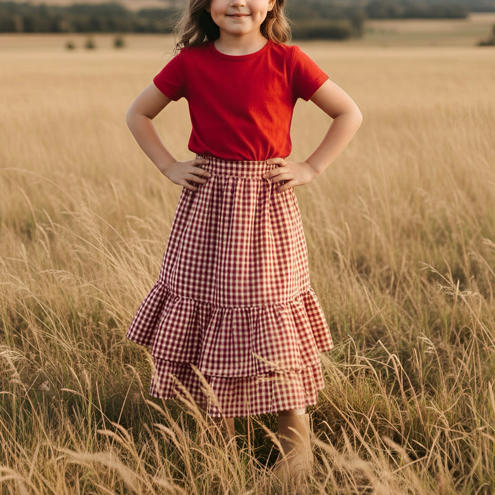 Girls Maxi Skirt - Red Check