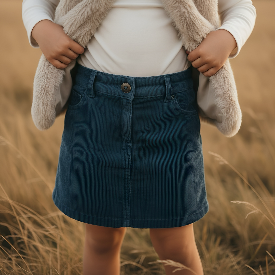 Girls straight skirt -  Navy Corduroy