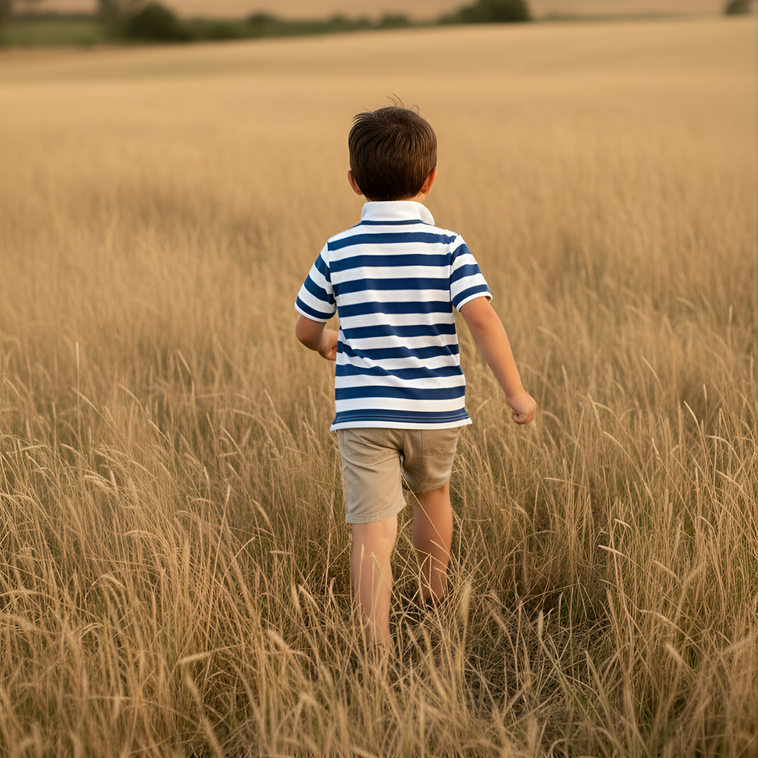 Boys Rugby Polo Shirt - Blue Stripe 26