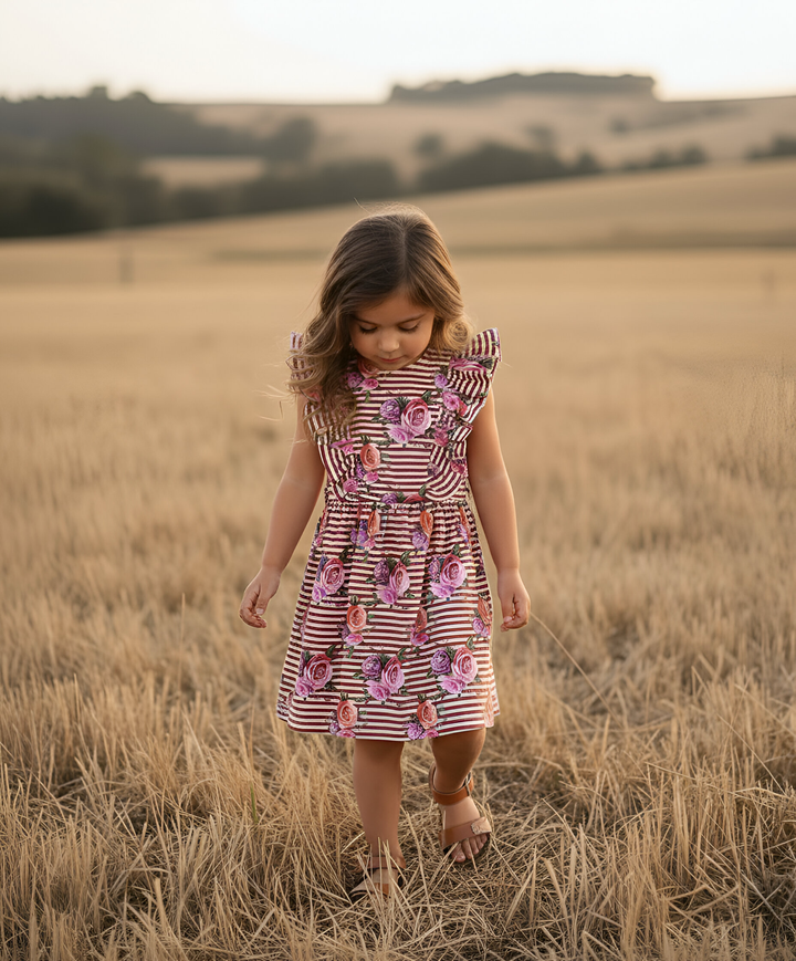 Girls Florence Summer Dress - Striped Blooms