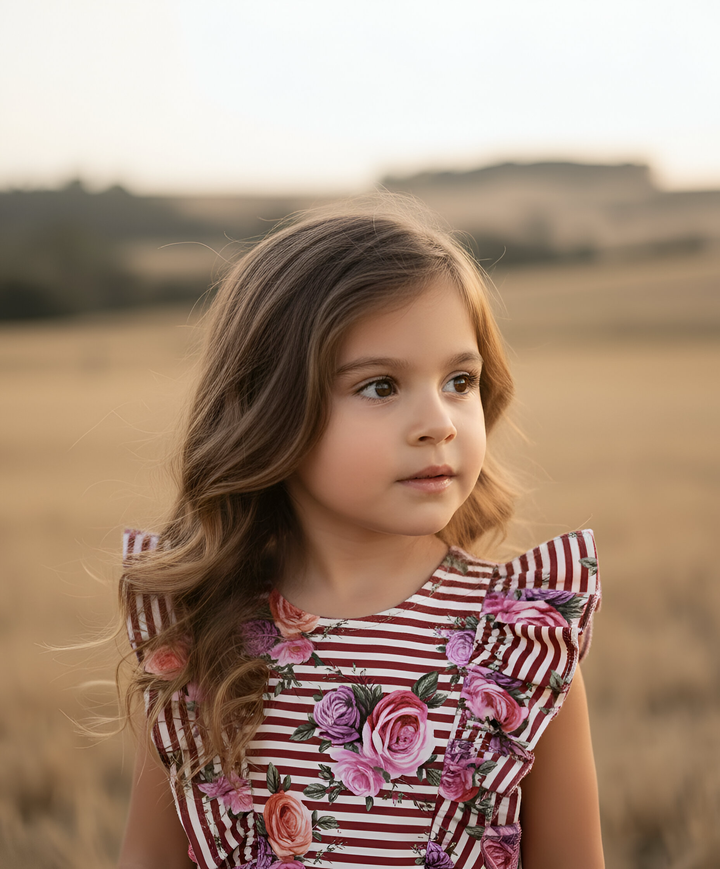 Girls Florence Summer Dress - Striped Blooms