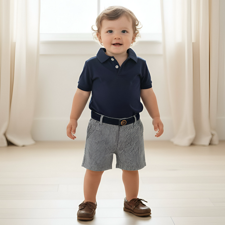 Baby Boys Polo Romper - Navy