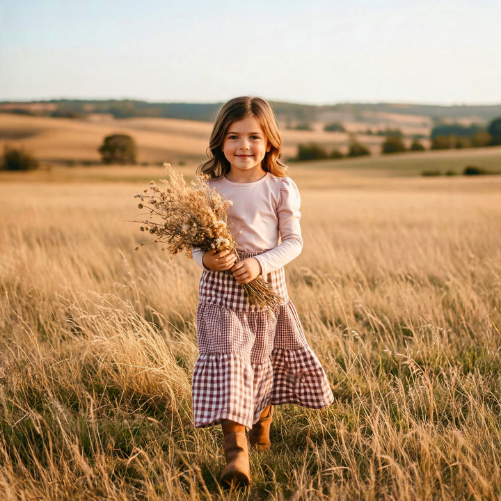 Girls Maxi Skirt - Pink Ginghams