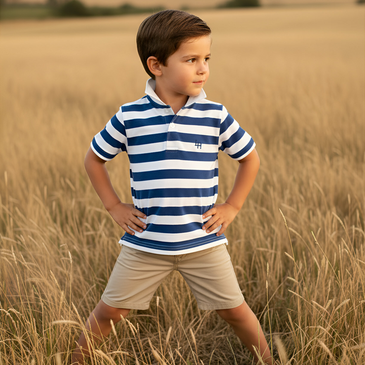 Boys Rugby Polo Shirt - Blue Stripe 26