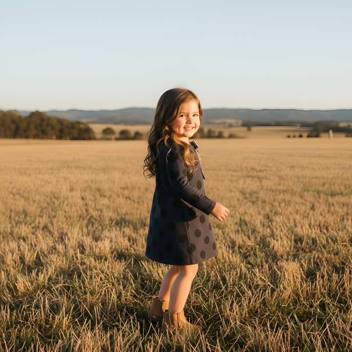 Girls Mary Dress -  Navy/Black Spot