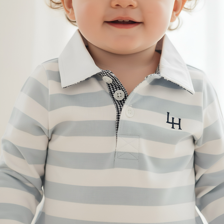 Baby Boys Freddie Polo Romper - Blue Stripe