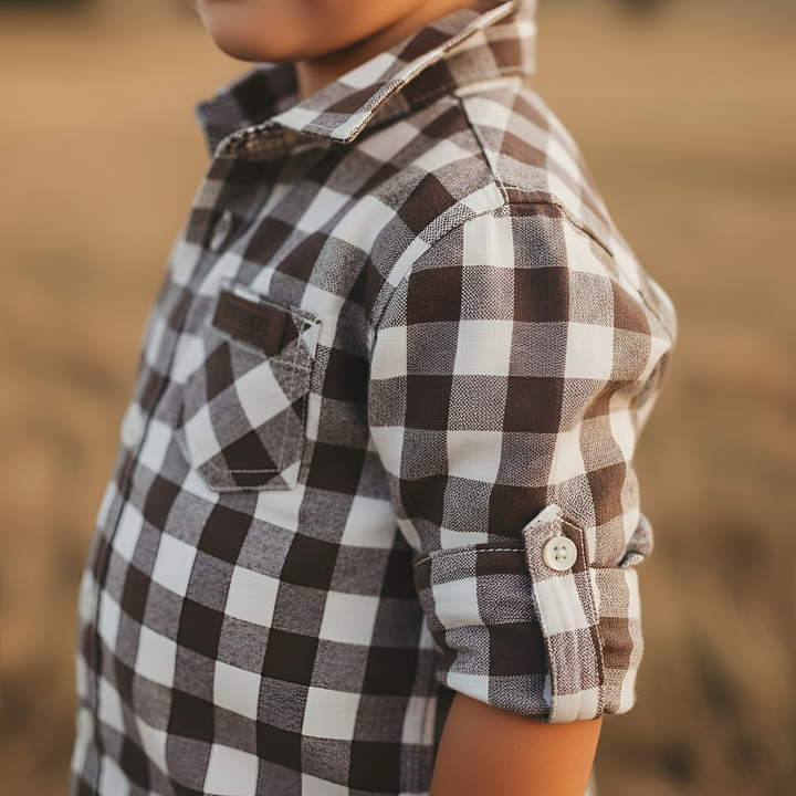Boys Dress Shirt - Large Chestnut Check