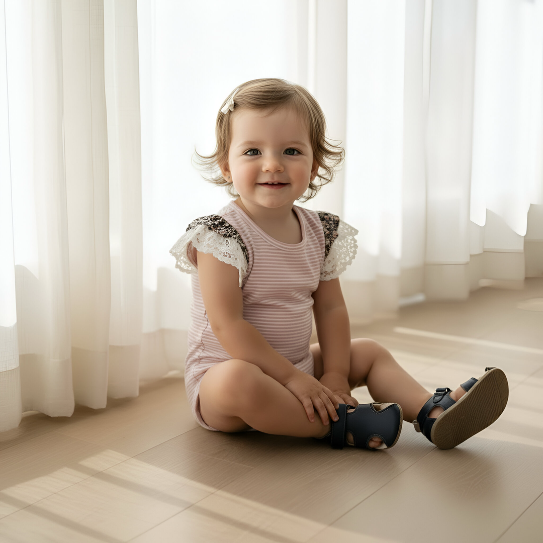 Baby Girls Knit Romper - Pink Stripe