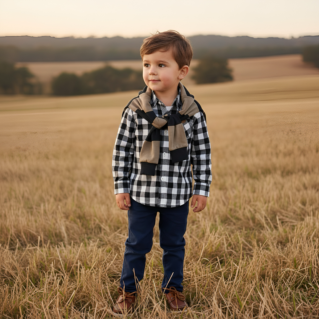 Boys Dress Shirt - Large Navy Check