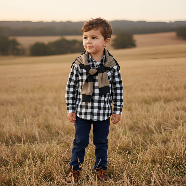 Boys Dress Shirt - Large Navy Check